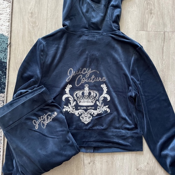 Juicy Couture Bling Velour Logo Tracksuit Set in Regal Blue Navy - Picture 1 of 7